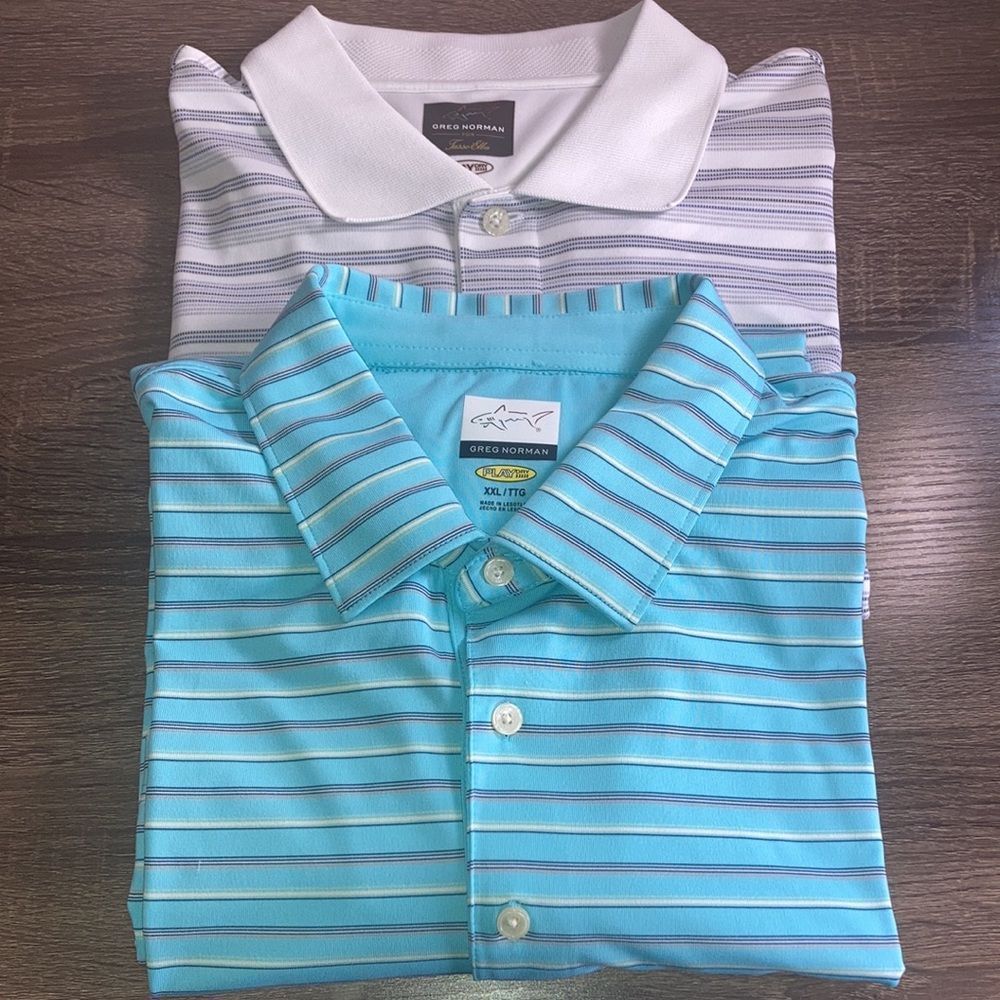 Bundle of 2 Greg Norman Golf Polos XXL Teal & White